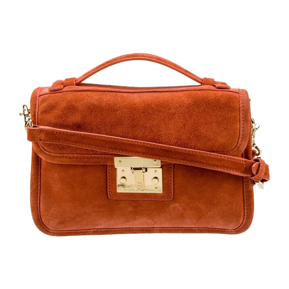 Tory Burch Orange Suede Gold Hardware Top Handle Crossbody Bag Purse - Picture 1 of 16